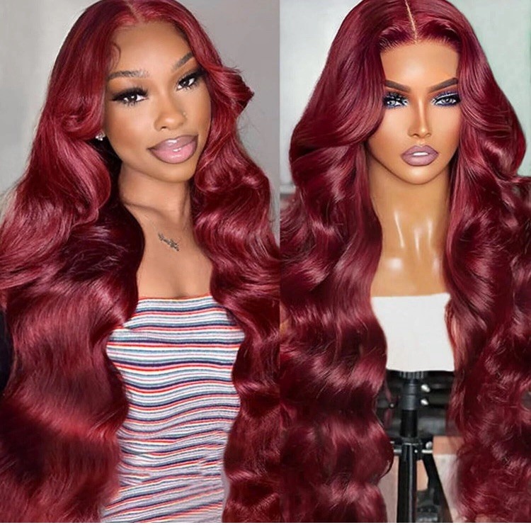 NEW Gorgeous 32 in Burgundy Red Body wave Lace Front wig Human Hair 13×6 w/gift
