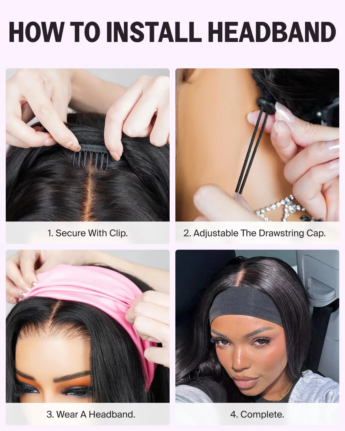 Half wig human hair straight headband wig upgrade 3-in-1half wig with drawstring