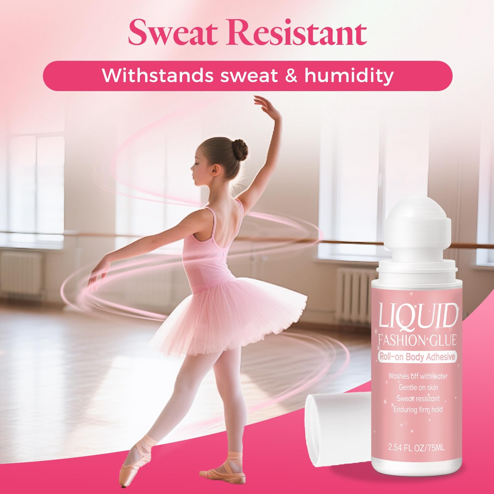Body Adhesive for Clothing Roll-On 2.54 Oz – Sweat Resistant & Long Lasting B…