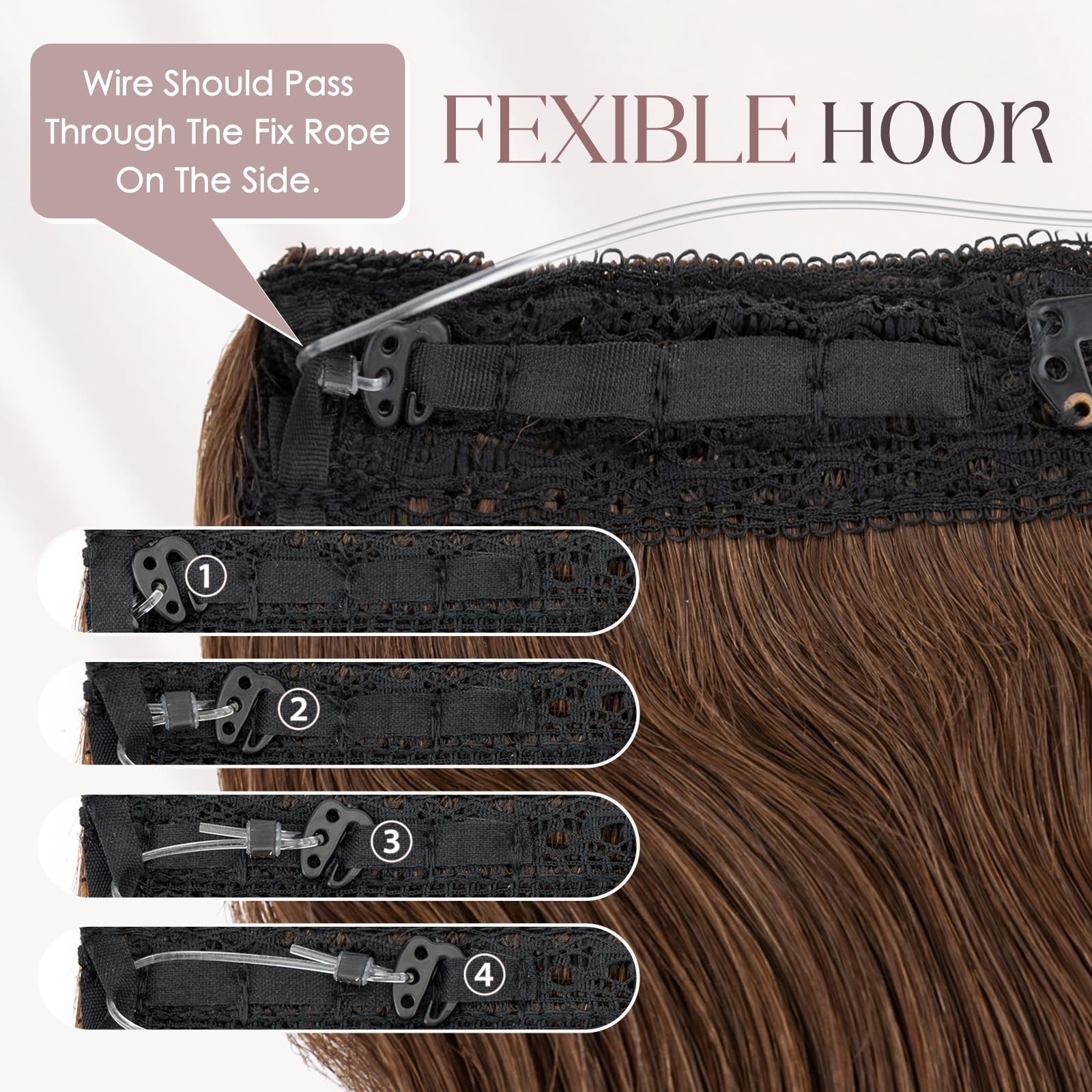 My-Lady Wavy Halo Hair Extensions Real Human Hair For Women Medium Brown Clip