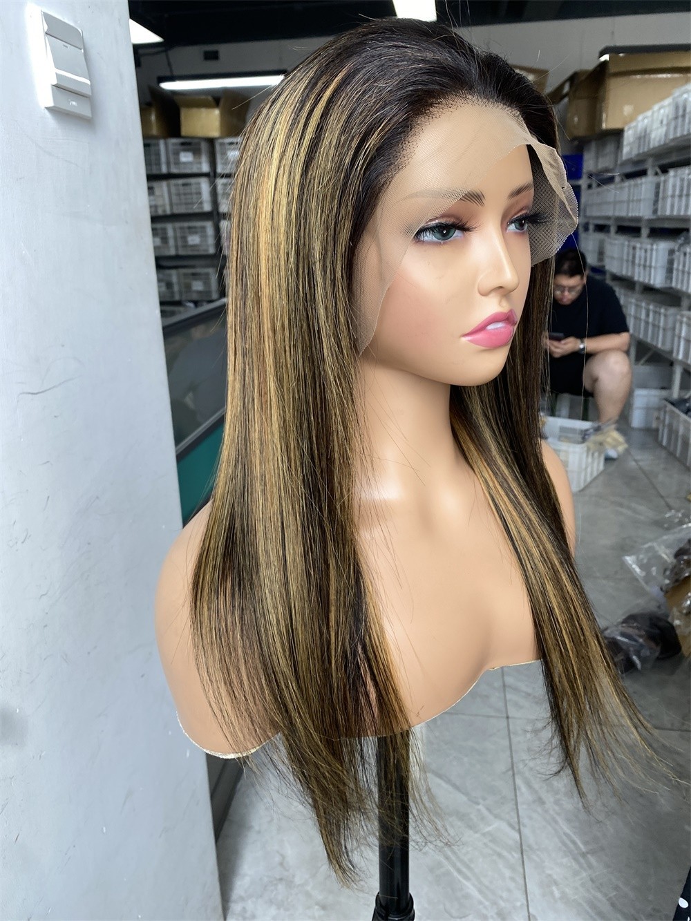 18″ 1b/27# Straight 13*4 lace frontal wig Human hair For women