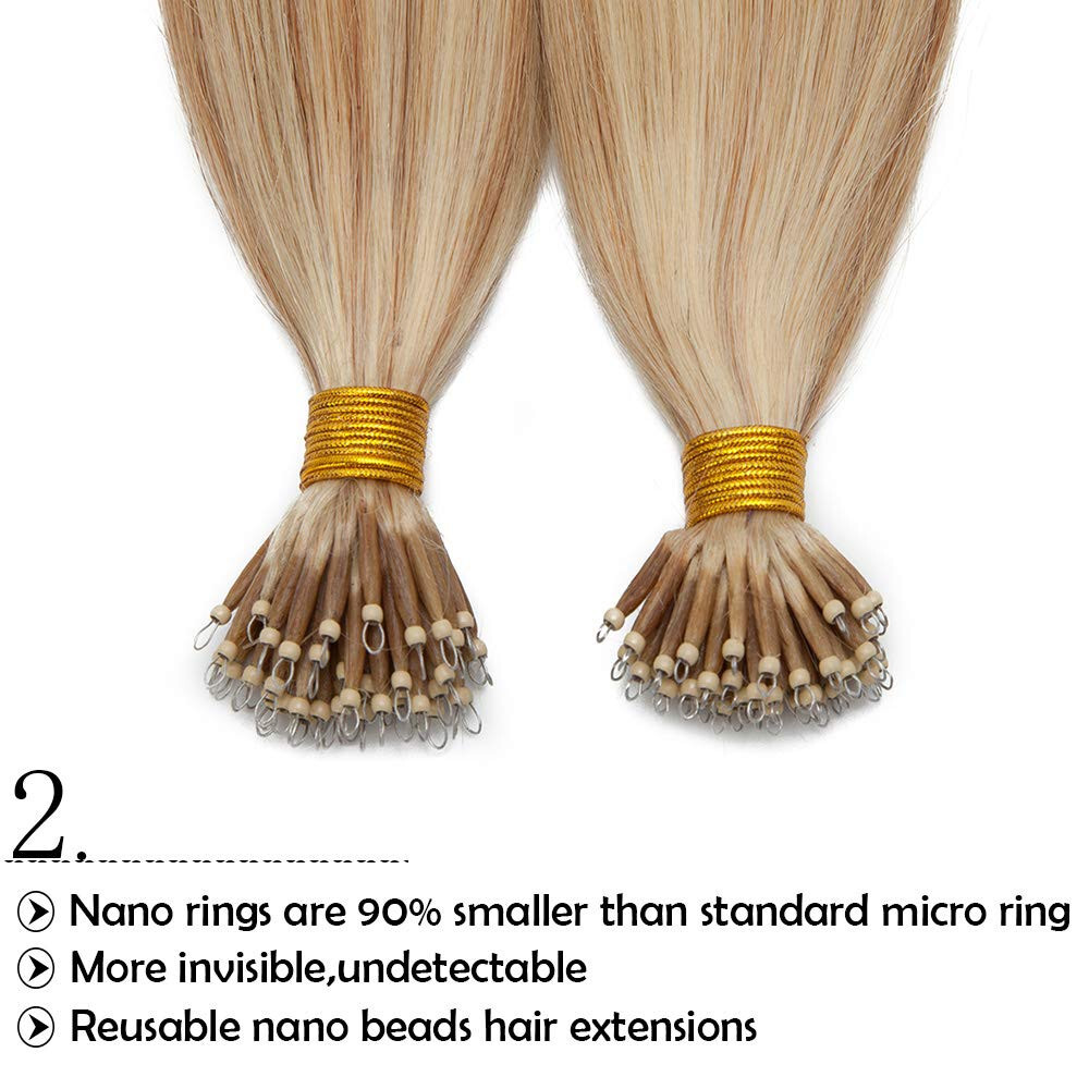 Nano Ring Real Human Hair Extensions Invisible Nano Micro Beads Link Thick Hair