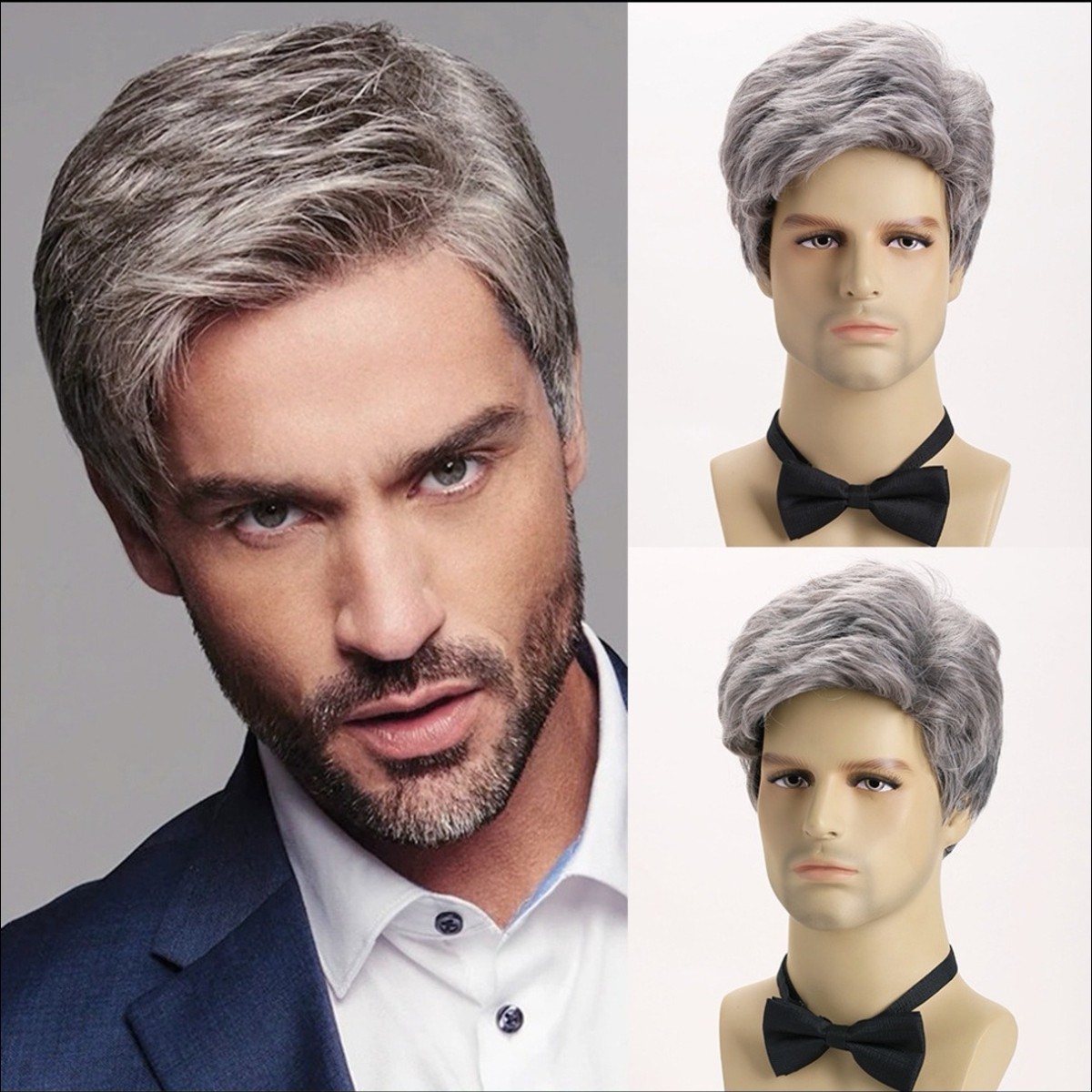 Men’s Short Silver Gray Wig 10″ Full Wig Party Cosplay Heat Resistant Synthetic
