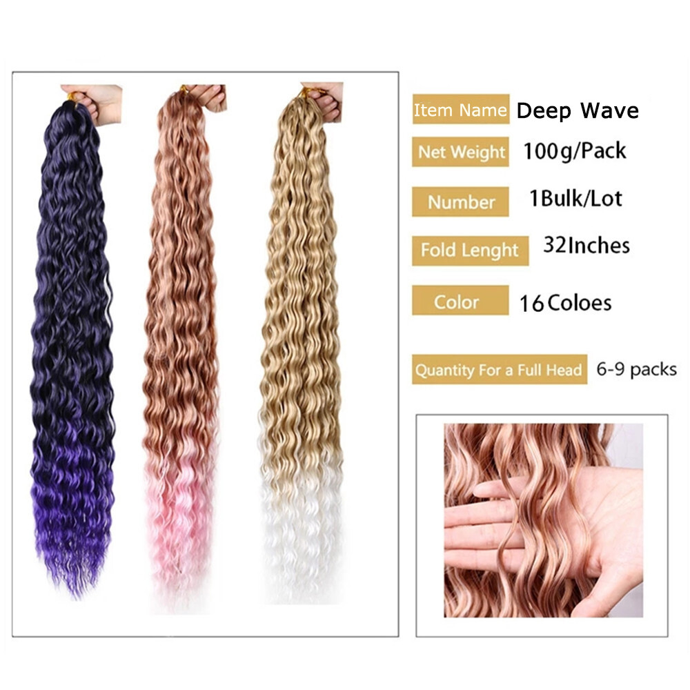 32″ Long Deep Wave Crochet Braids Afro Curls Ocean Wave Braiding Hair Extensions