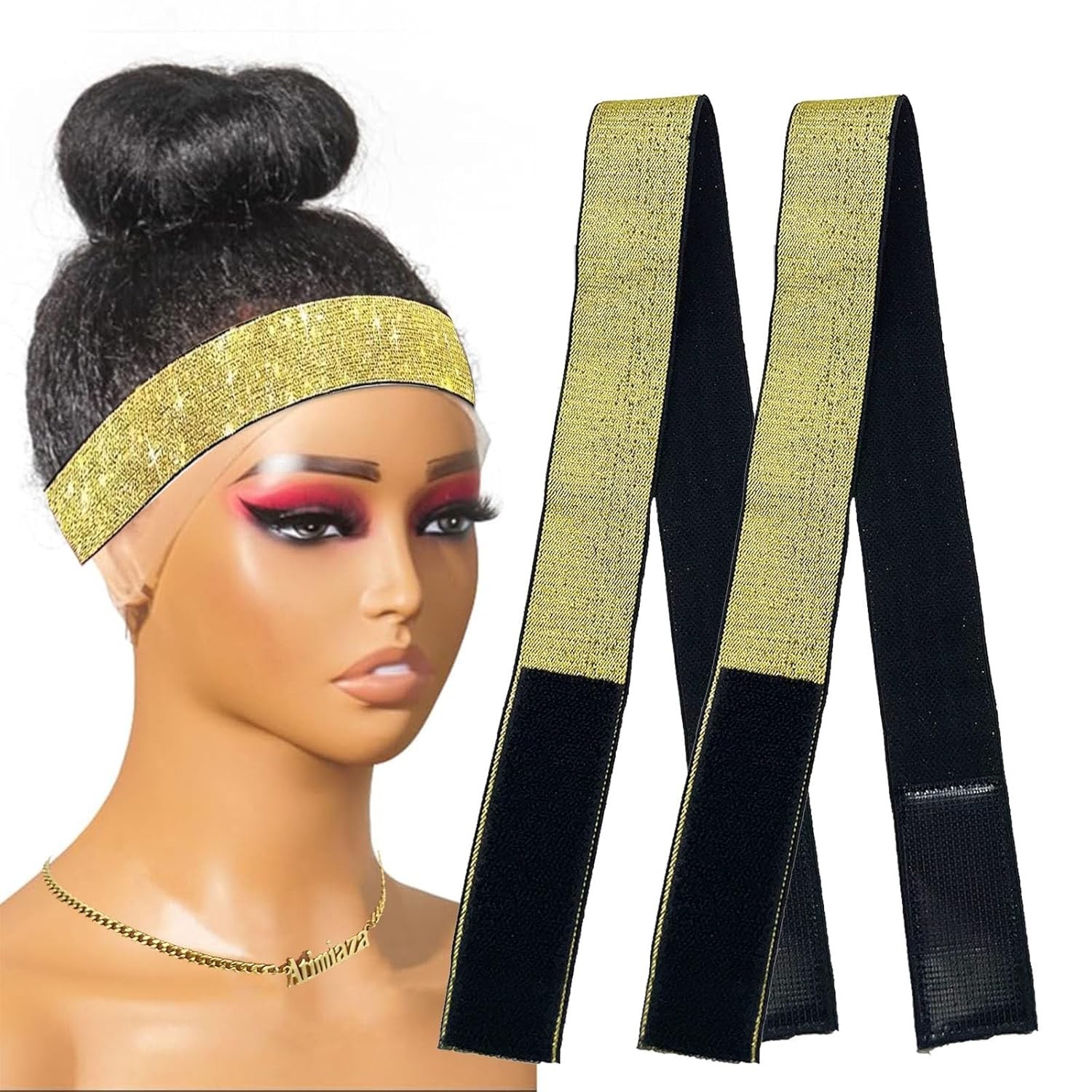 2 Pcs Elastic Gold Lace Melting Bands – Wig Band for (Pack of 2)