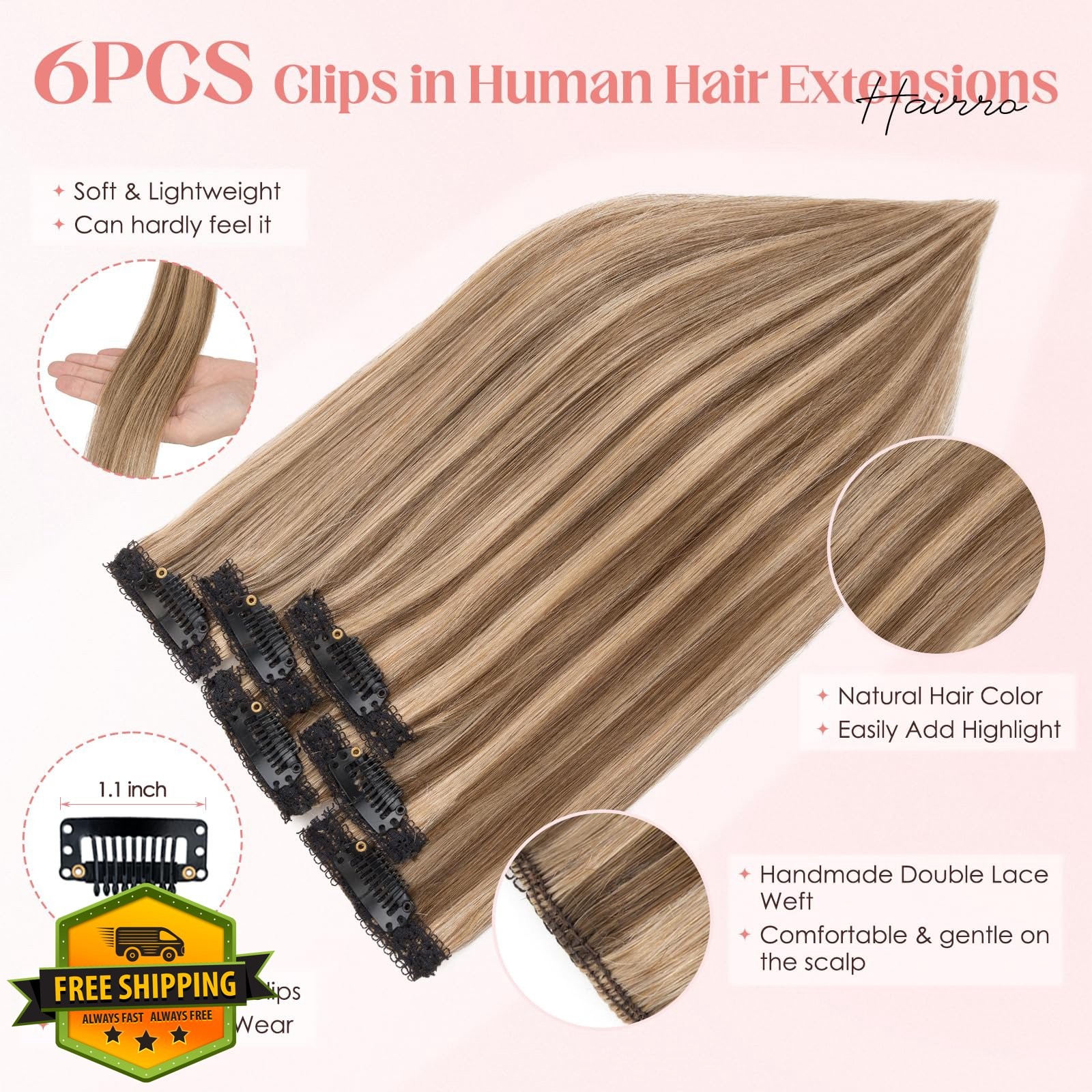 Hairro 16 Inch #4P27 Clip In Extensions