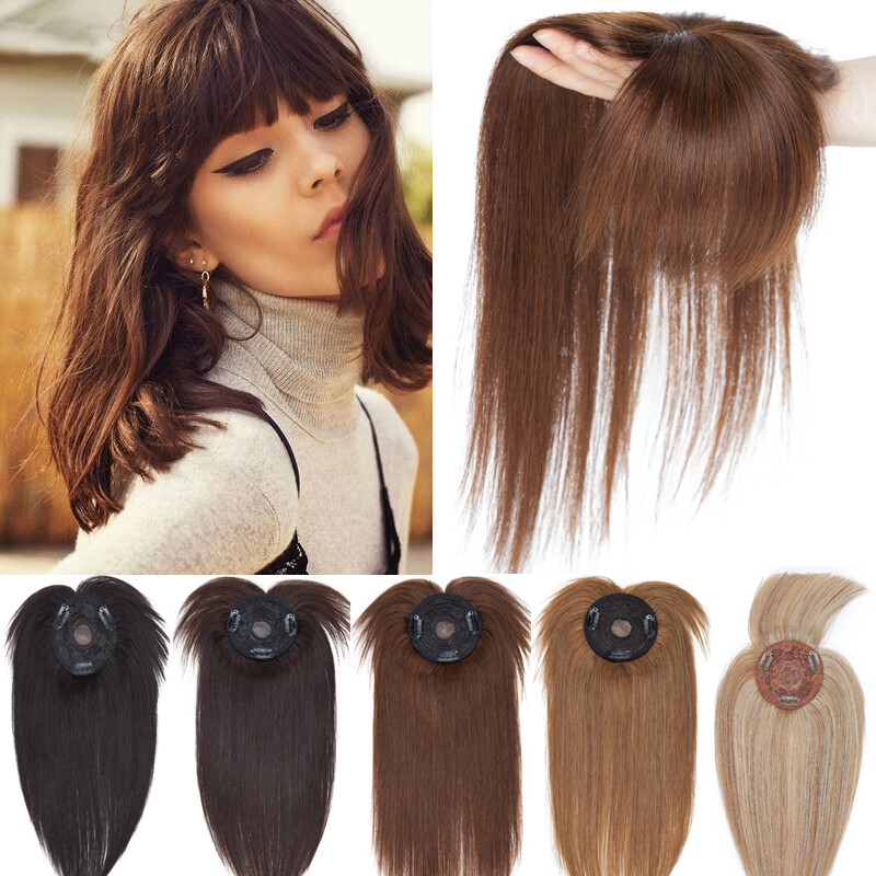 Thick Clip In Remy Human Hair Topper Hairpiece Toupee Wigs Bangs Short Medium US