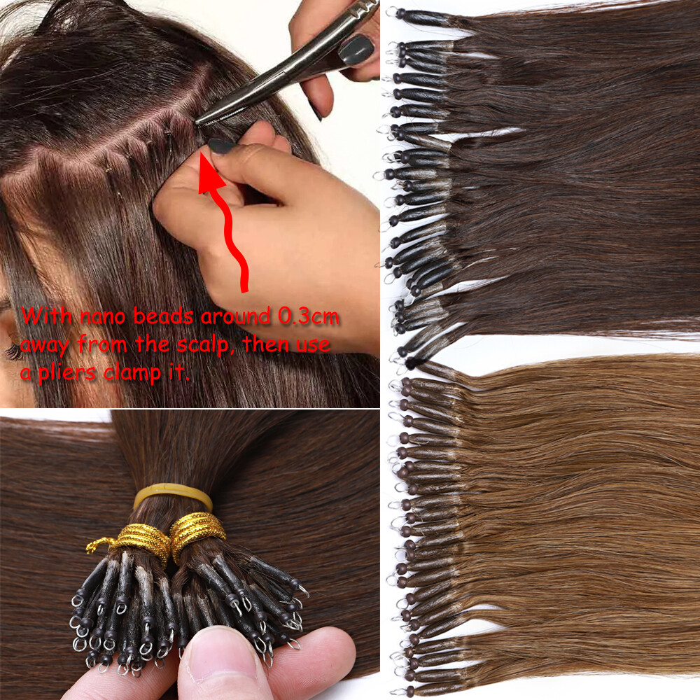 1G Bean Hair Extensions Nano Ring Micro Tip Remy Human Hair Micro Loop Highlight