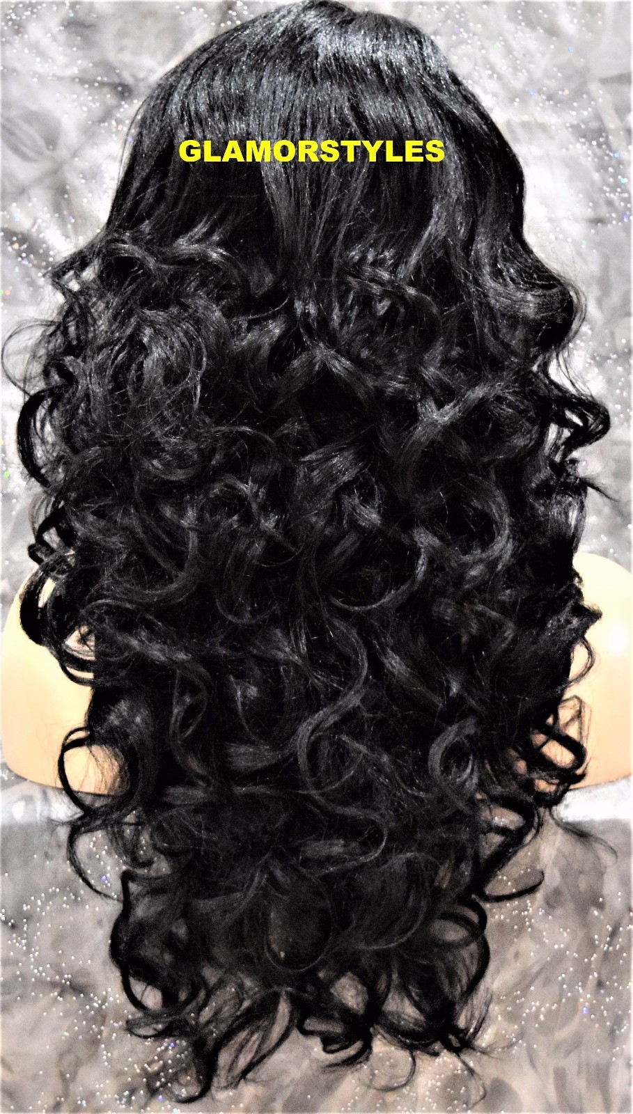 LACE FRONT FULL WIG LONG WAVY LAYERED SIDE PART JET BLACK #1 HEAT OK NWT