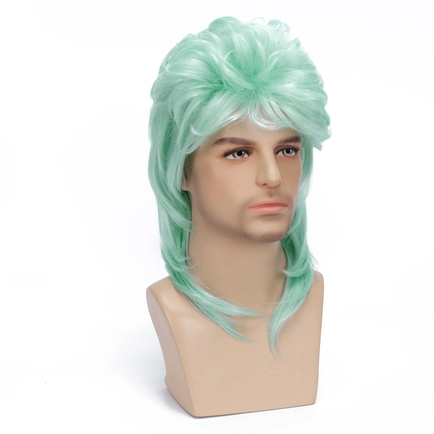 Mullet Wig Light Green 80s Men Wig,Punk Rocker Hair Party Daily Halloween Costum