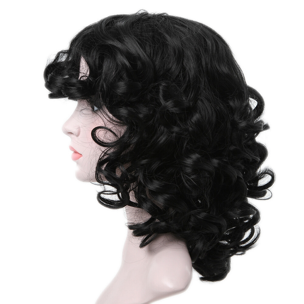 Black Curly Wigs for Black Women Short Afro Big Curly Wig with Bangs Loose Curly