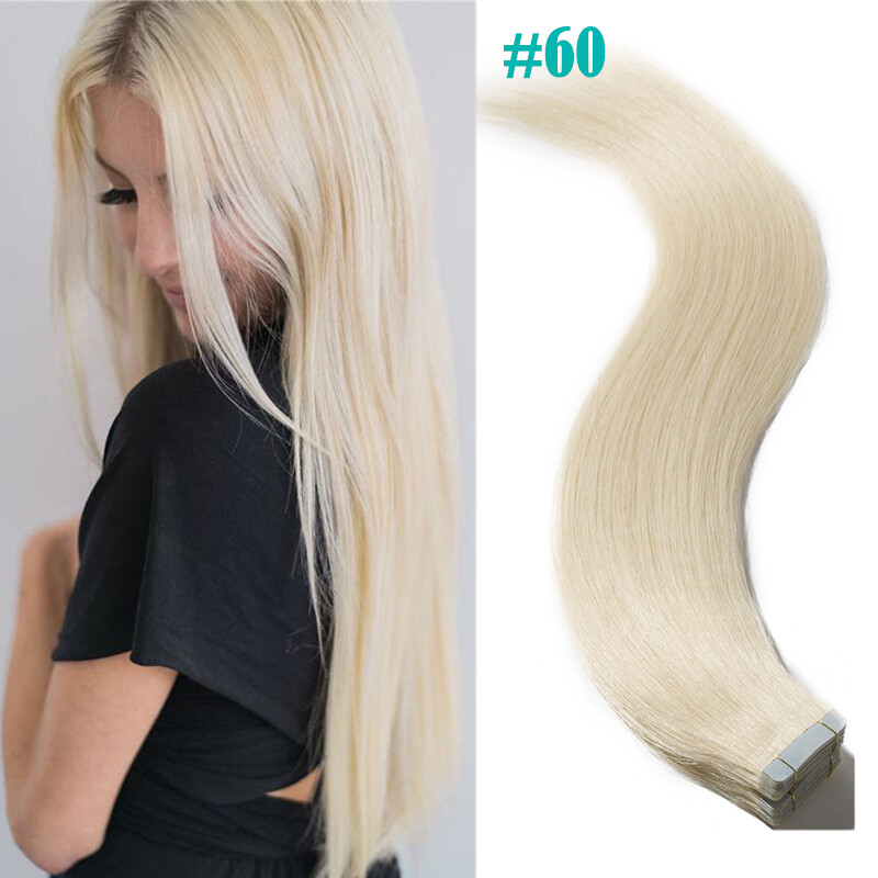 12-24inch Tape In Real Remy Human Hair Extensions Black Brown Blonde Ombre 20pcs