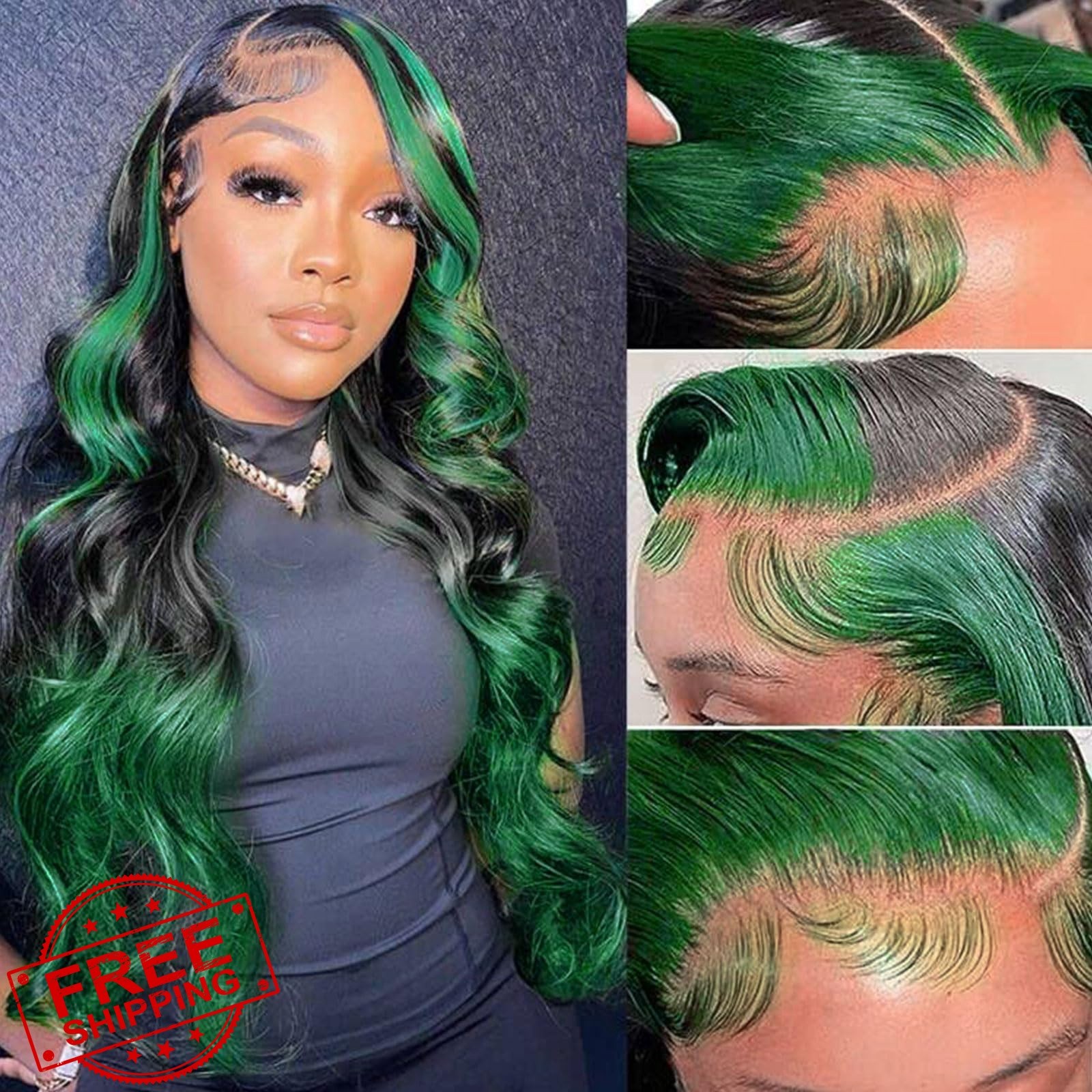 haha Black Green Ombre Wig 26 Inch