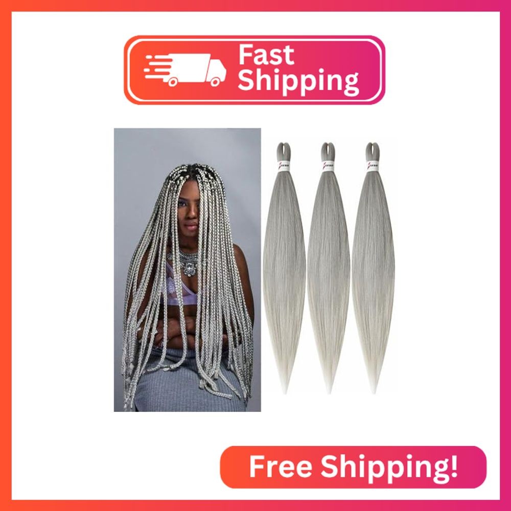 BALINGHAIR Gray Braiding Hair Pre-stretched 26 Inches Long Braiding Hair Extensi