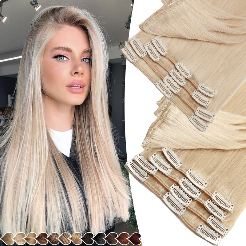 Clearanc Clip In 100% Real Remy Human Hair Extensions Blonde 8PCS Full Head 22″