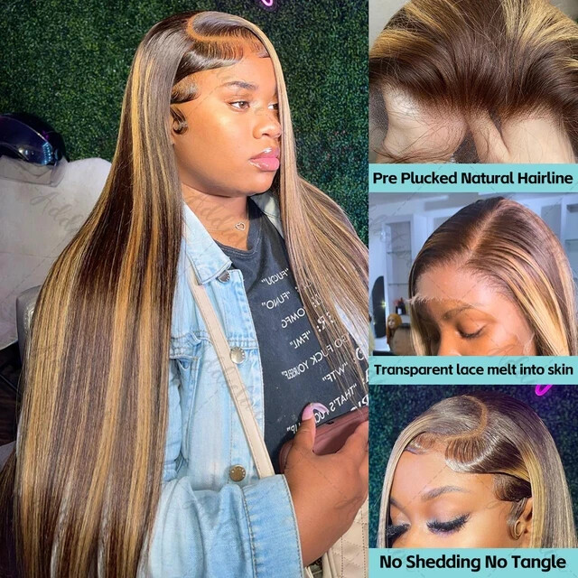 30 40 Inch 4/27 Highlight Ombre Straight 13×4 HD Lace Front Human Hair Wig Bone