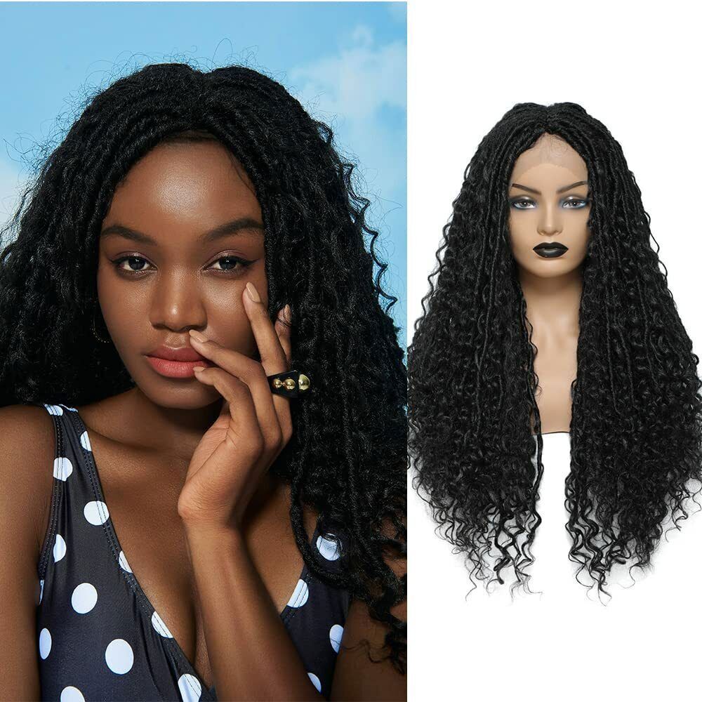 Goddess Faux Locs Wig Long Braided T Part Lace Front Wigs with Baby Hair
