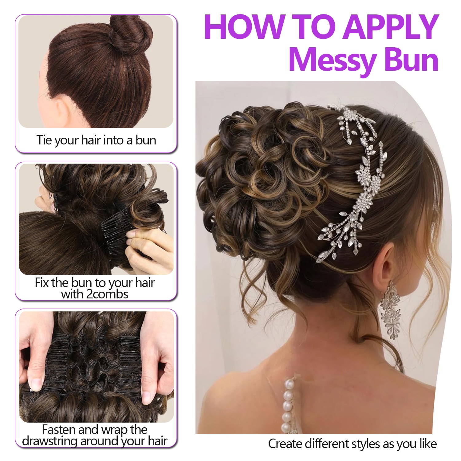 90G Thick Real AS Human Messy Bun Hair Piece Scrunchie Updo Hair Extensions USA