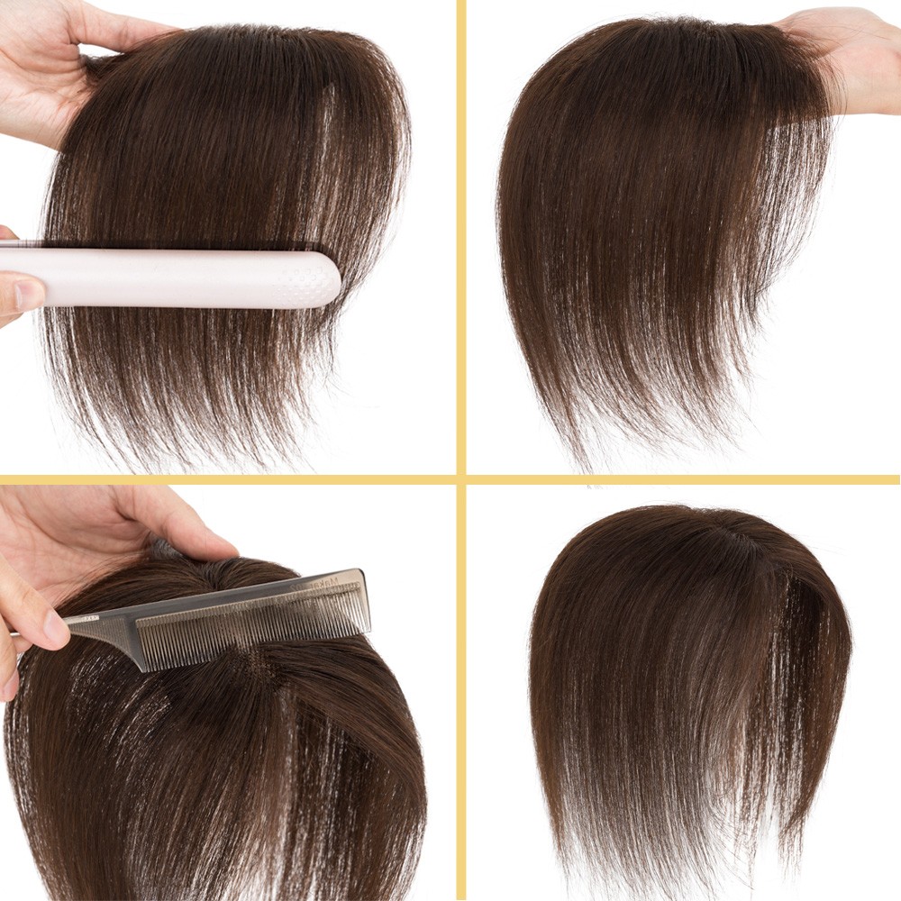 Human Hair Topper Clip in Topper Hairpiece Extension Lace Base With Bangs 8*11cm