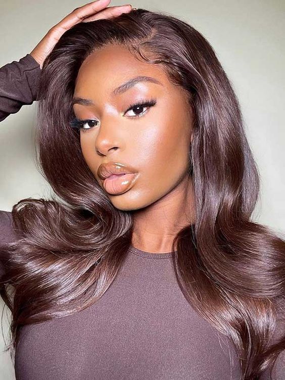 20 in Chocolate Brown Body Wave Lace Front Human Hair Wigs PrePlucked Brazilian