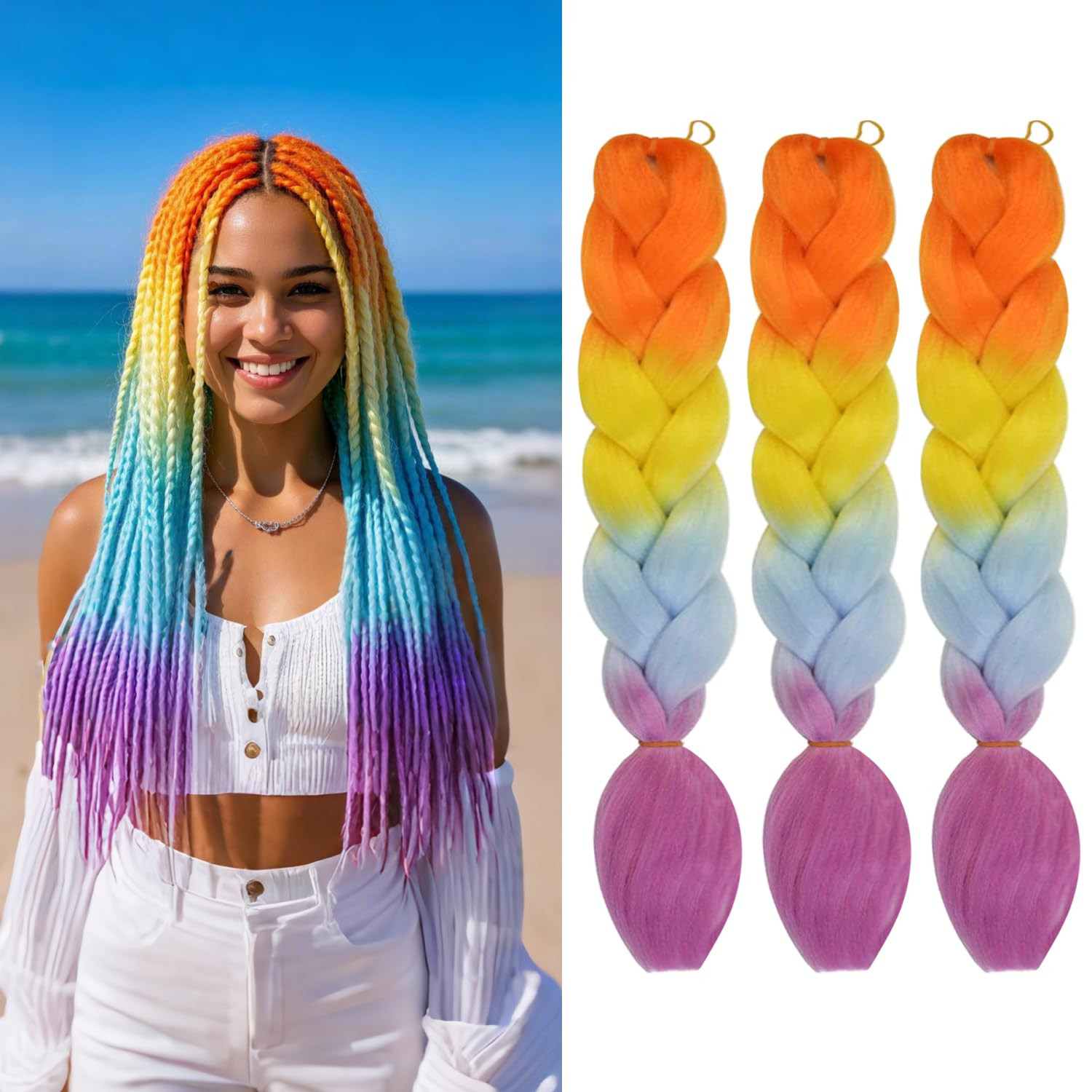 3 Packs 24 Inch Ombre Braiding Hair High Temperature Synthetic Fiber Hair Extens