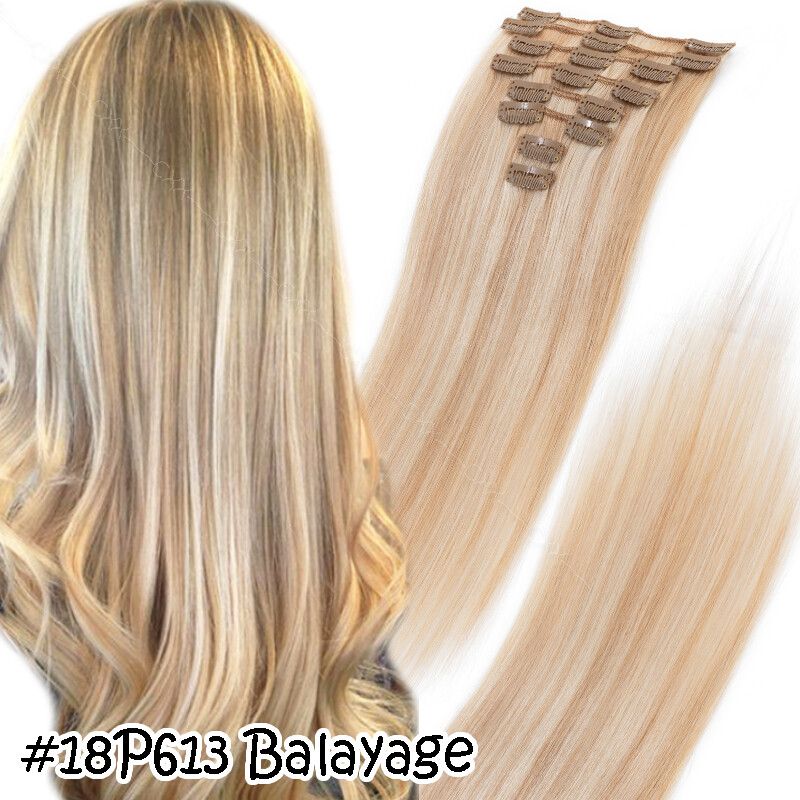 Clip In 100% Remy Real Human Hair Extensions Full Head Highlight Ombre US Stock