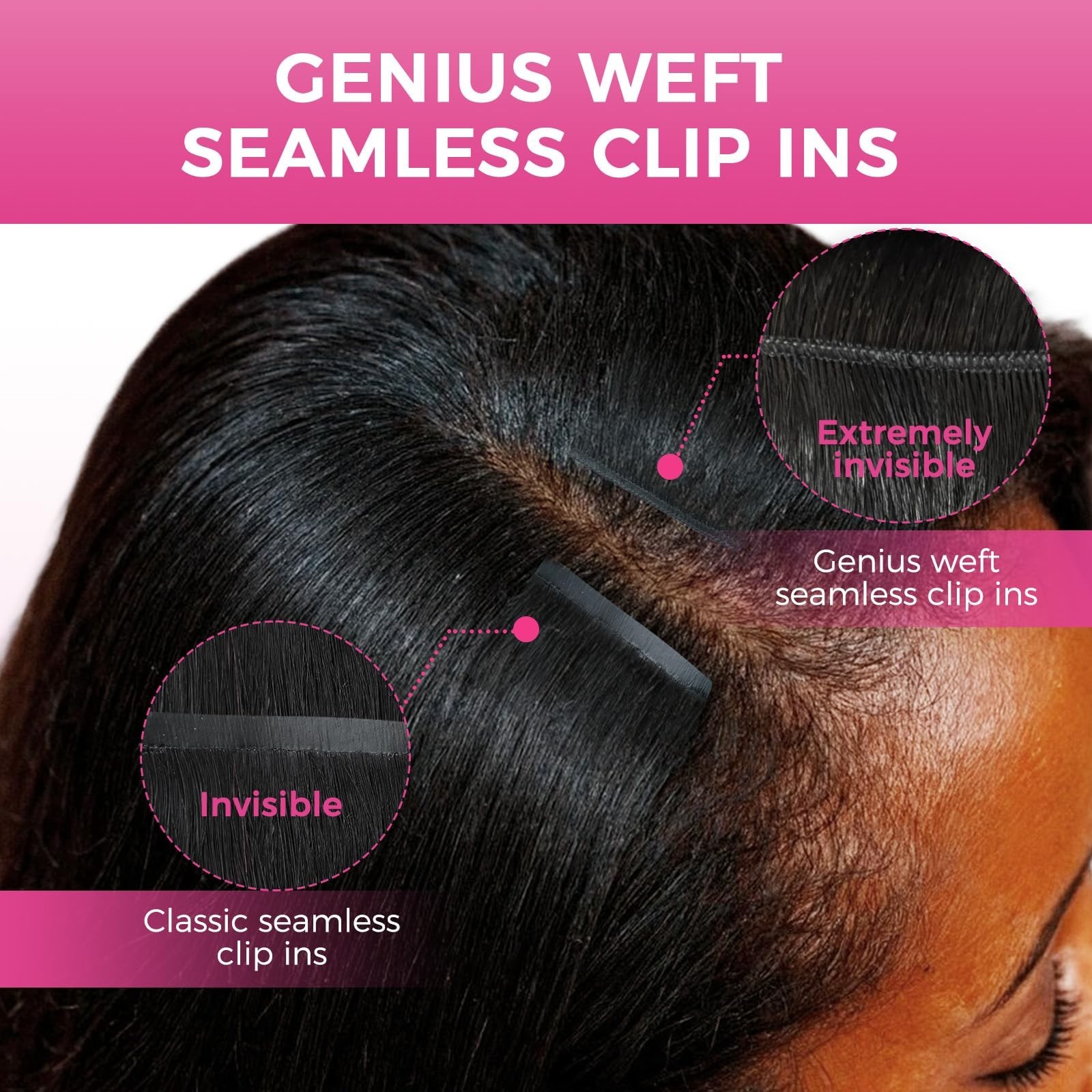 Seamless Clip-In Hair Extensions 110g, Real Human Hair, Natural Black, 16 Inch,