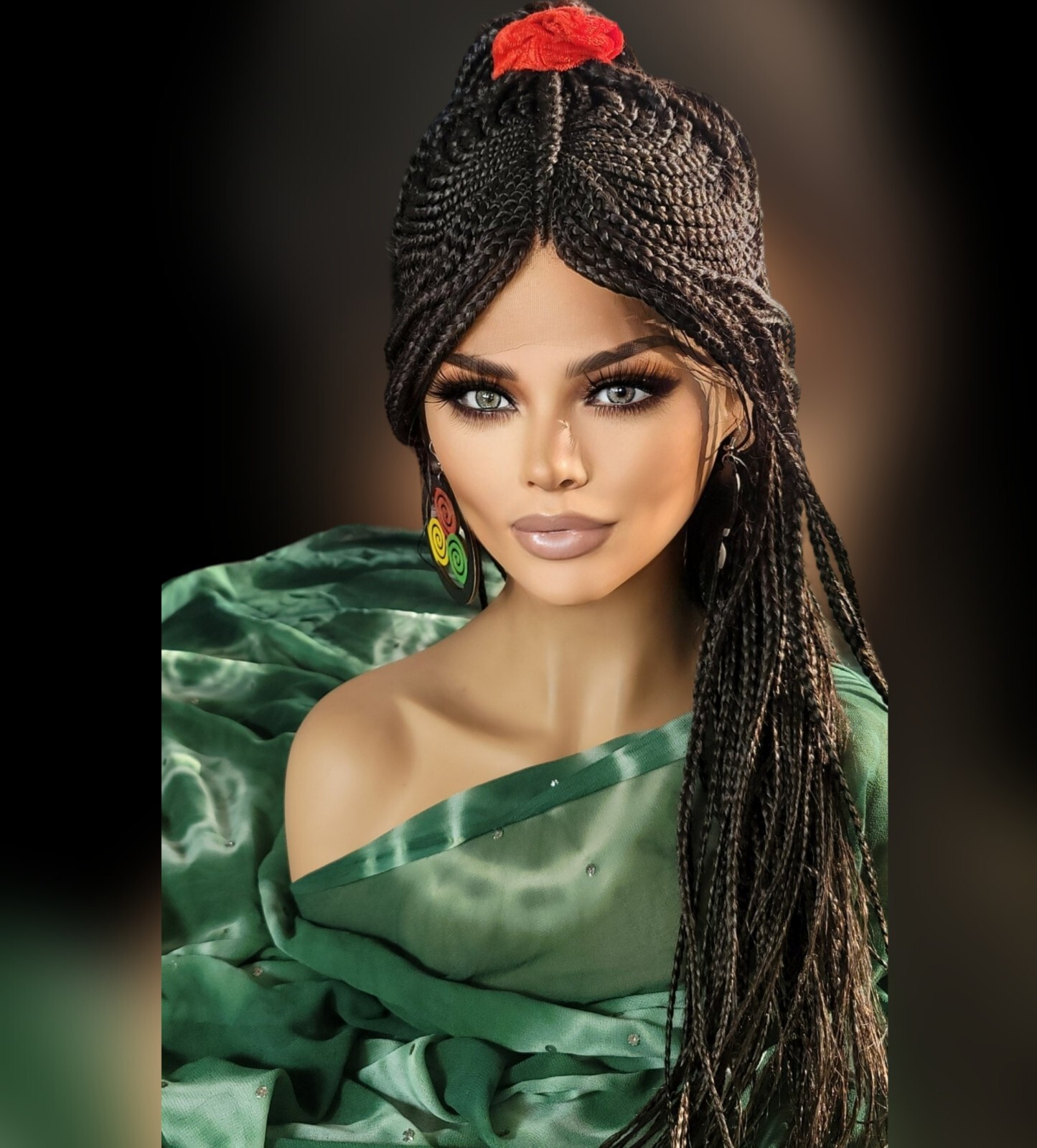 Braided Wig Dark Brown #4 Long Box Braids Lace Front Glueless 22″ Handmade NWT