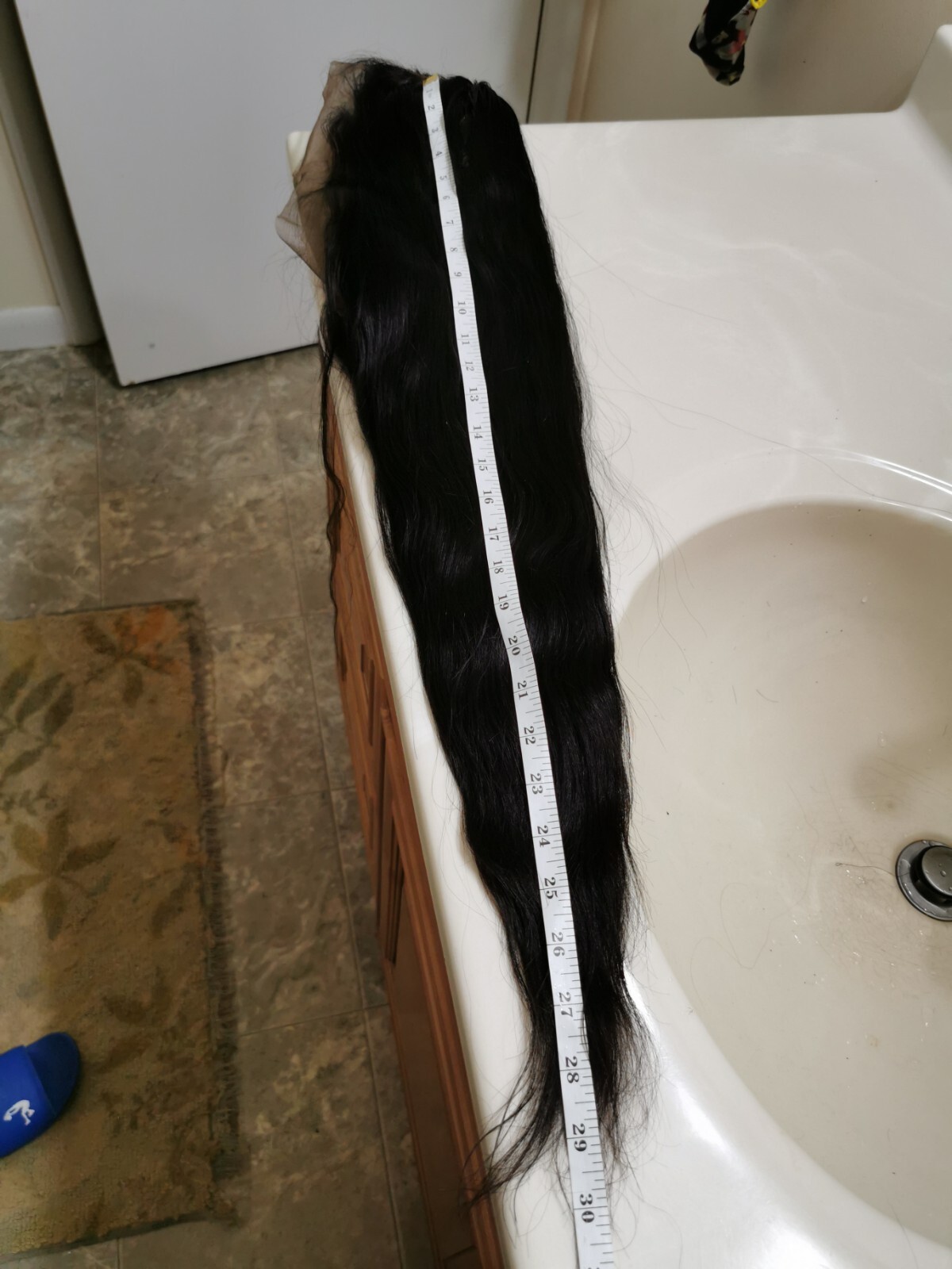 New Custom High Quality 28” 360 Lace Straight Human Hair Wig 1B