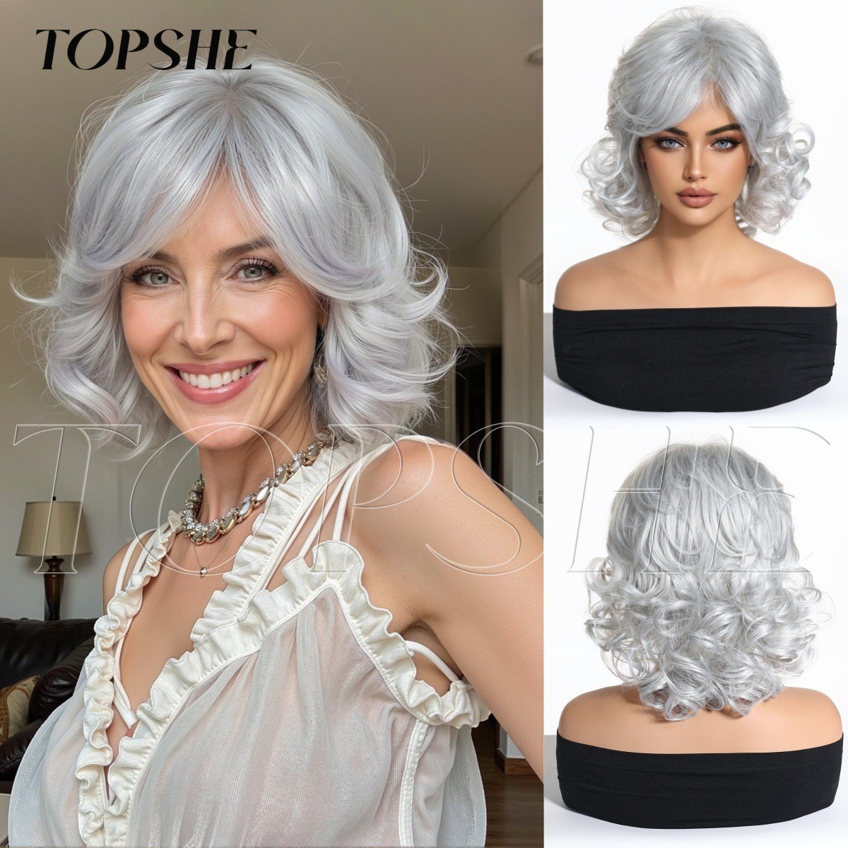 Silver Gray Wig for Women Ombre Natural Cosplay Party Wavy Full Heat Resistant