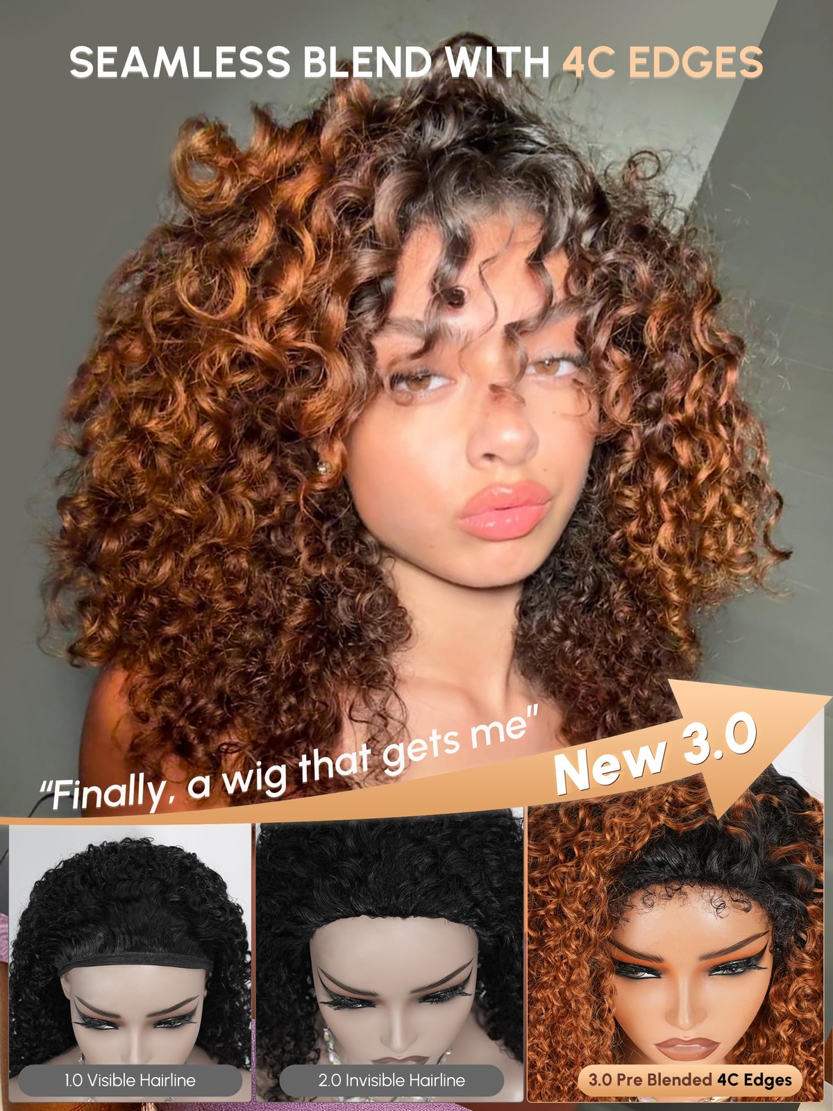 Shangyinfa T1B/30 Water Wave Half Wig Human Hair Ombre Drawstring Invisi Cap 4C