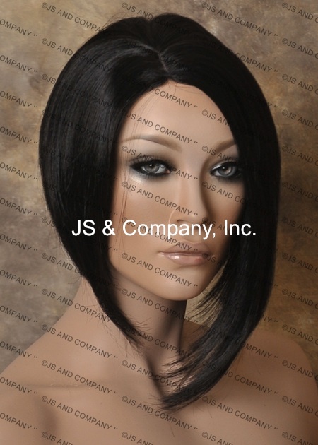 Asymmetrical Posh Style Short Jet Black dark Side skin top parting Wig WBPA 1B