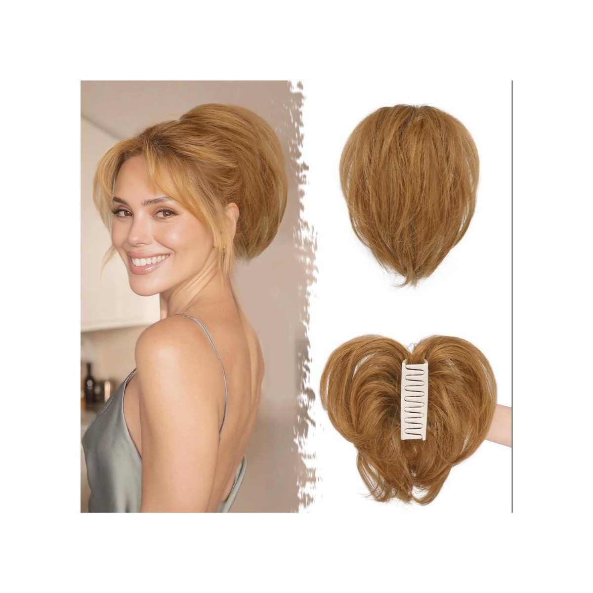 8in Auburn Brown Real Human Hair Ponytail Extension Claw Clip Messy Bun