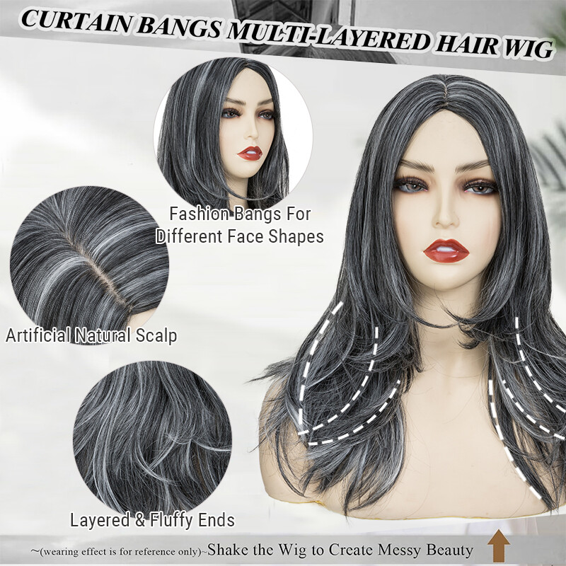 Women Ladies Brown Blonde Wig Long Hair Curly Straight Bangs Full Wigs Glueless