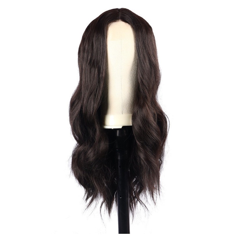 Brown Middle Part Long Body Wave Lace Front Hand Tied Synthetic Wig for Women