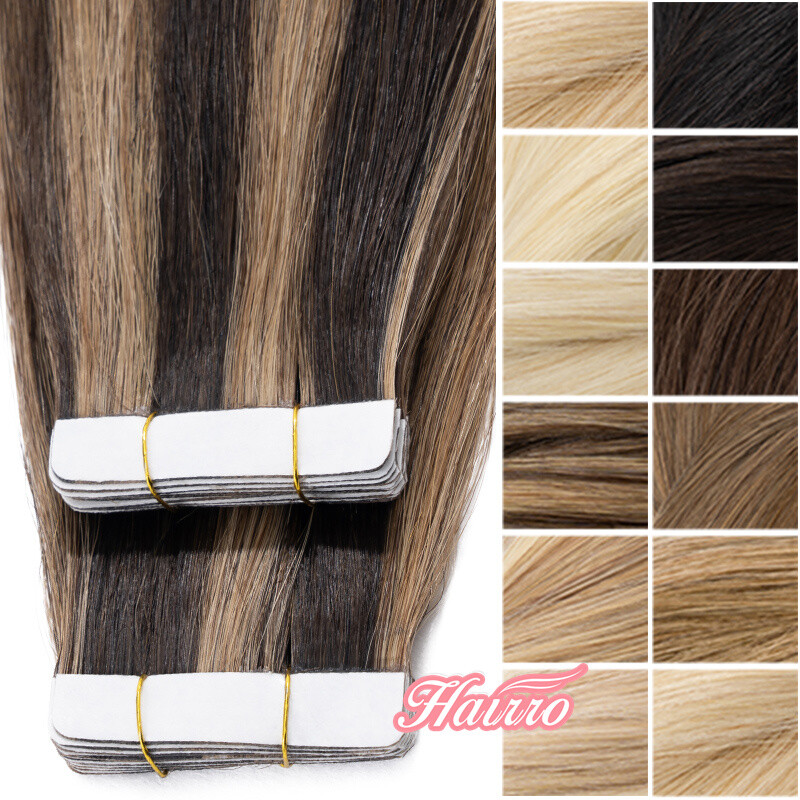 HAIRRO Tape In Remy 100% Human Hair Extensions Double Drawn Skin Weft Thick 25Gr