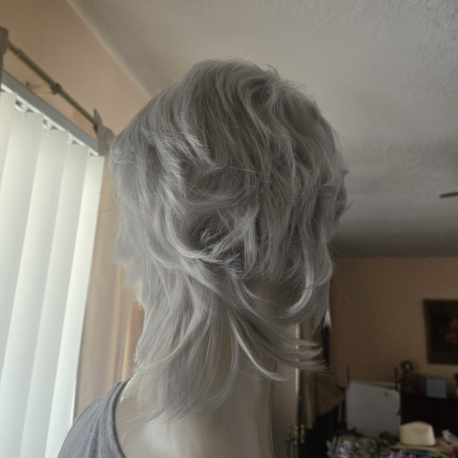 Silver Gray Shag Wig 10 Inch Layered Synthetic Wig w/ Wig Cap Costume