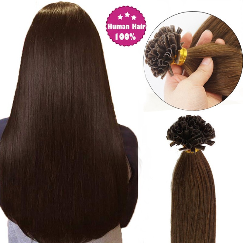 Pre Bonded Fusion U Tip Human Hair Extensions Keratin Nail Tip Remy Hair 100S