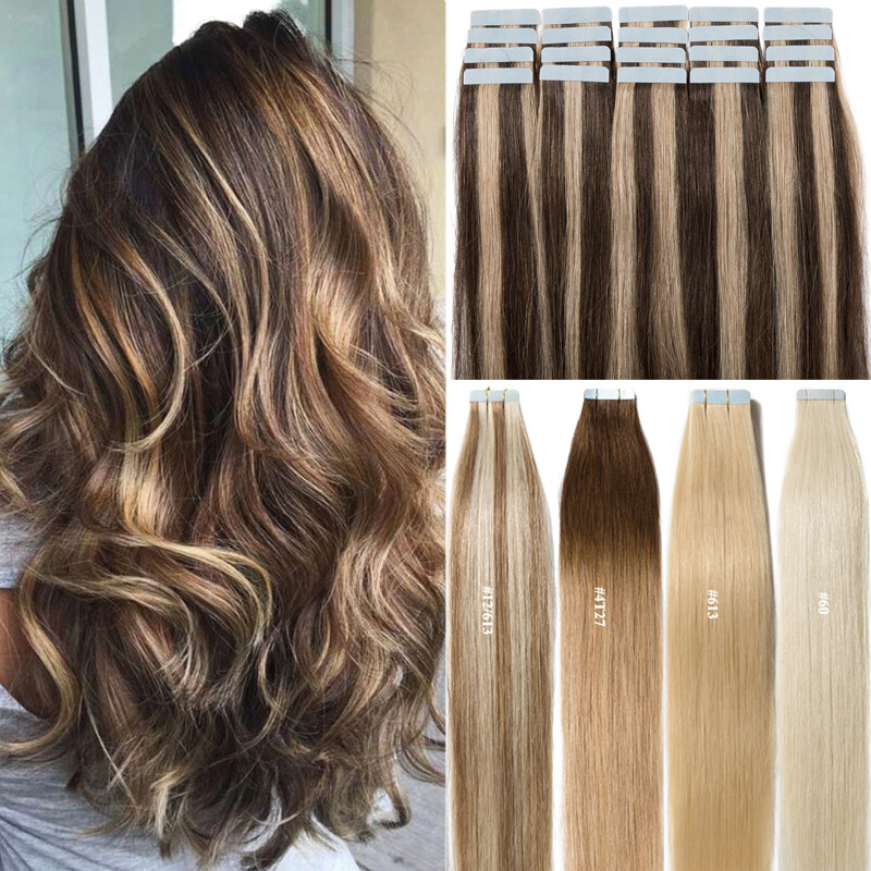 12″-24″ Tape In / On 100% Real Human Hair Extensions Skin Weft Straight US STOCK