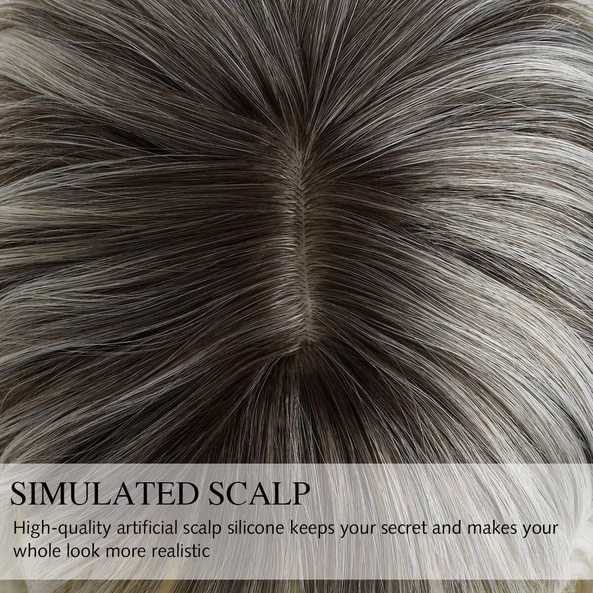 Medium Wavy Bob Wig with Bangs Natural Ombre Silver Wig Synthetic Hair Shoulder
