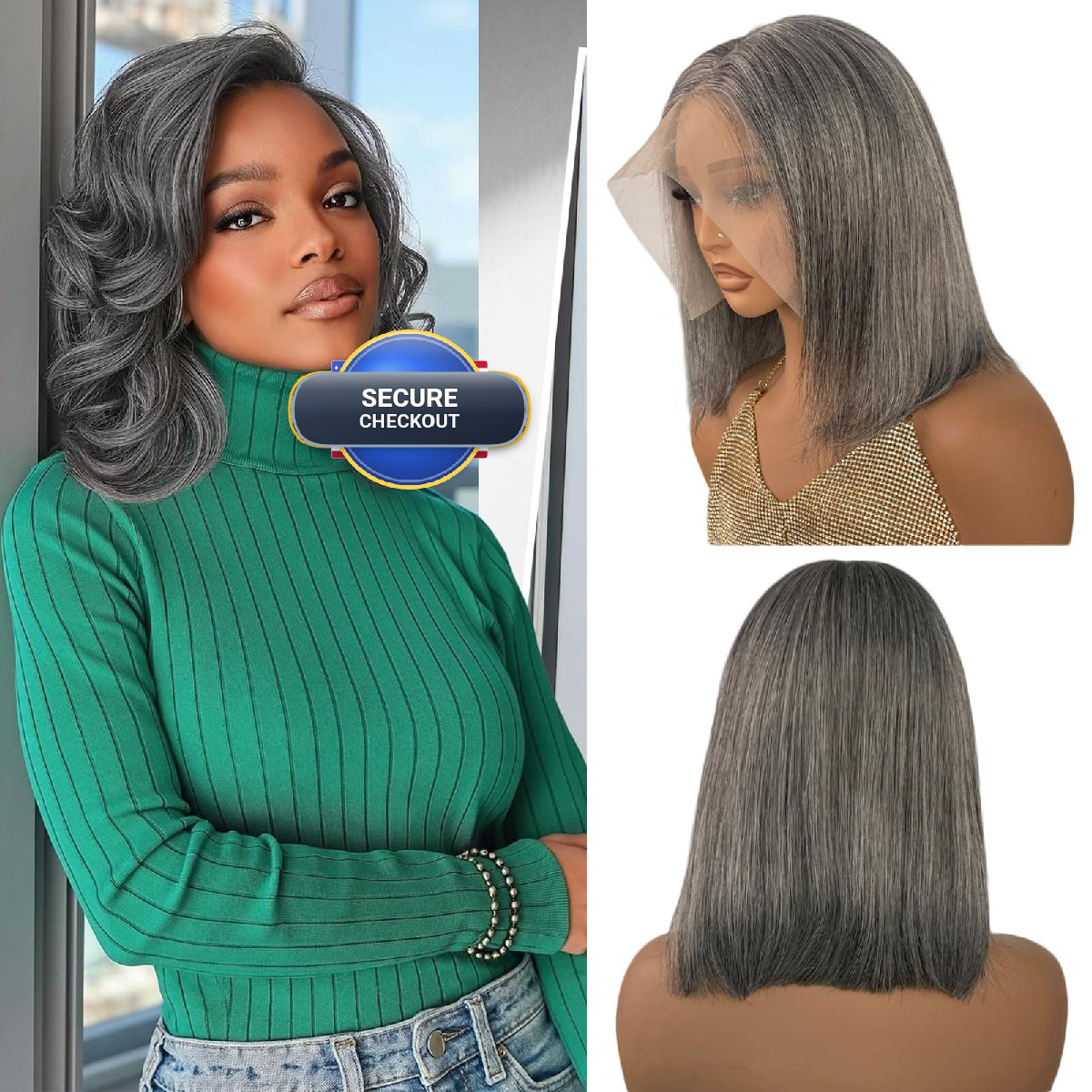 Smavida 12 Inch Ombre Grey Bob Lace Front Wigs Human Hair 13X4 Glueless Hd Lace