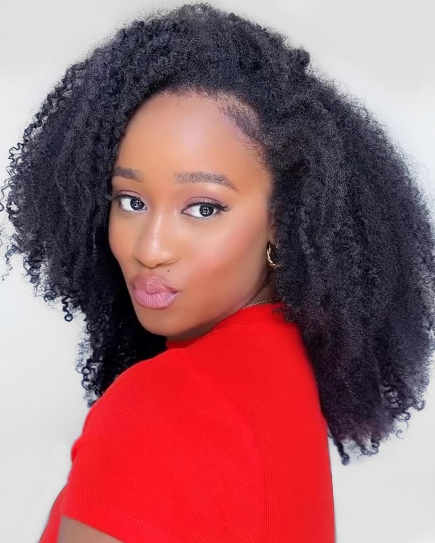 16 Inch 200% Density Curly Half Wig – Afro Kinky Drawstring, No Glue, Beginner F