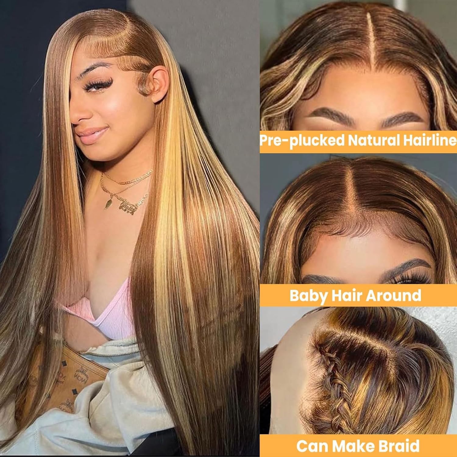 4/27 Highlight Straight Lace Frontal Wig 180% Density