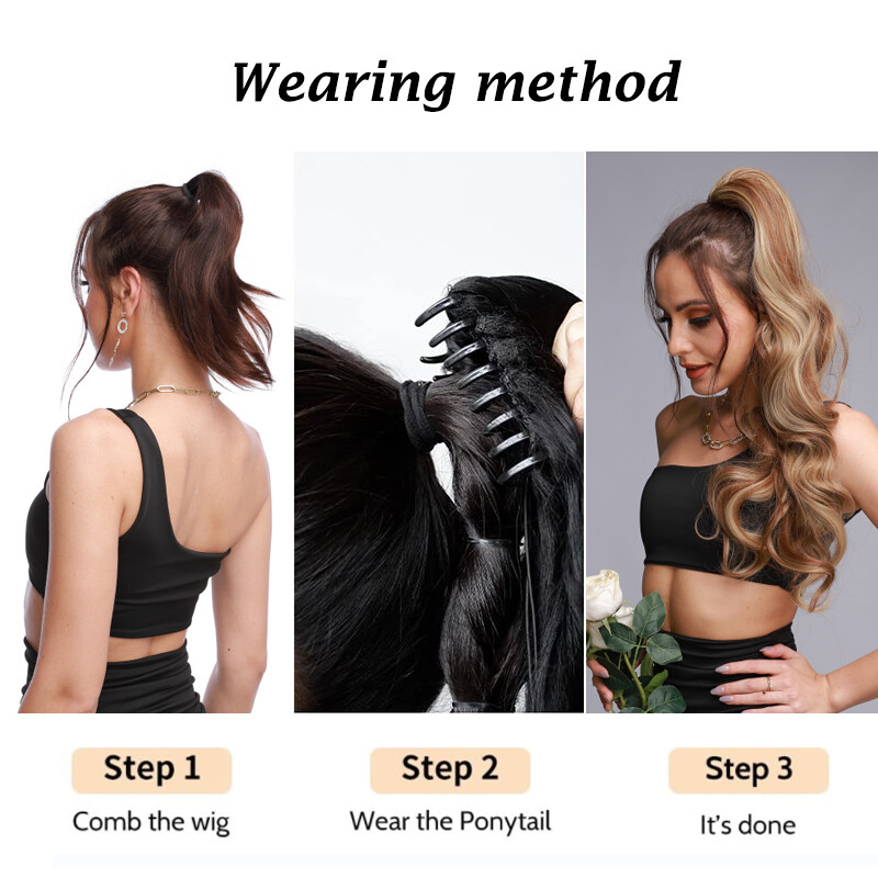 Claw On Clip In Ponytail Hair Extensions Straight Pony Tail Long Black Hairpiece