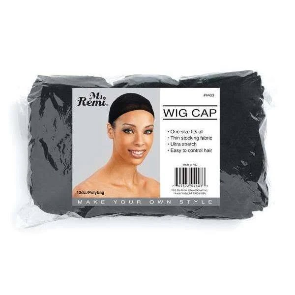 Annie Ms Remi Wig Cap Black 12 PKs
