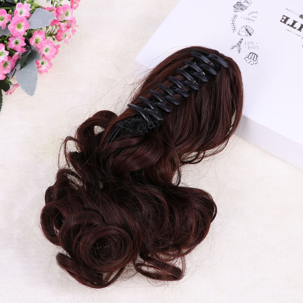 Brown Synthetic Wigs Claw Ponytail Extension Natural Look Easy to Wear