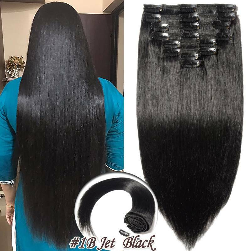 Thick Clip In Remy Human Hair Extensions Double Weft Full Head Long 200g US N322
