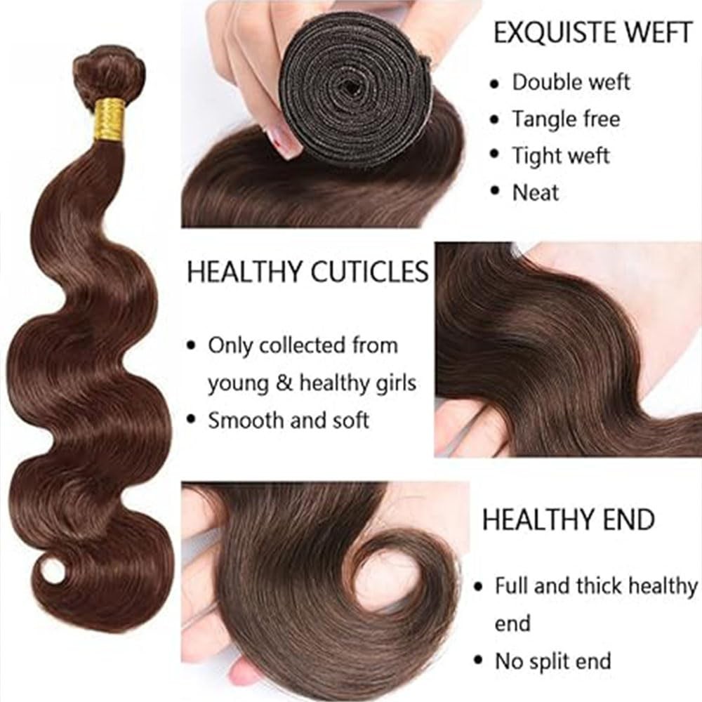 Bafamiya Chocolate Brown Human Hair Bundles Body Wave 20 22 24 Inch Color 4