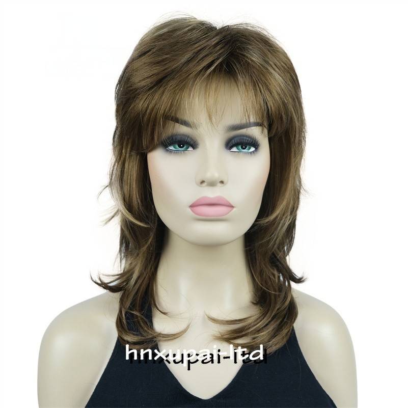Women’s Long Natural Light Brown Golden Blonde Black Wavy Full Wig 18 Inch