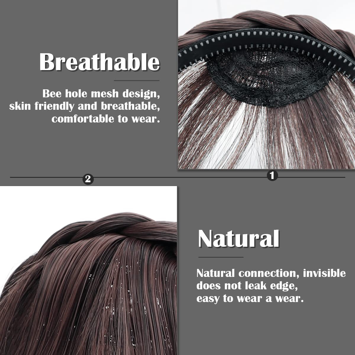 Front Hair Bangs Wigs Headband, Synthetic Wigs Headband for Women Girls (Dark…